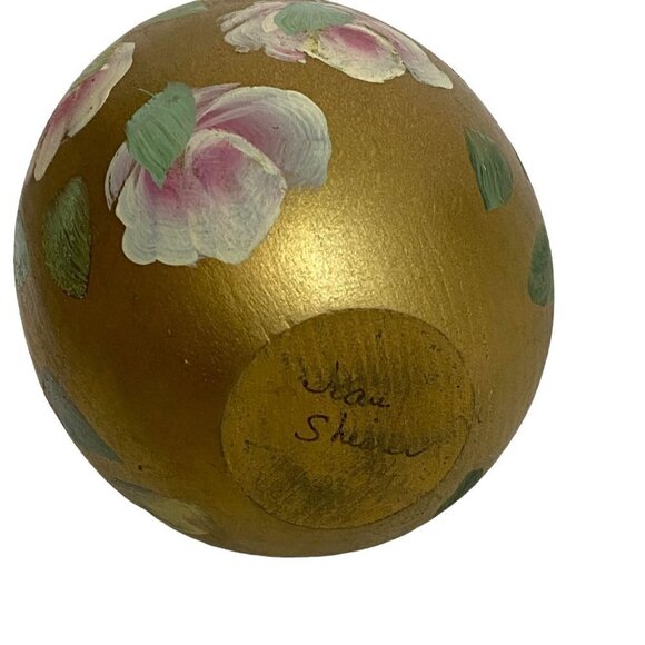 Handpainted Egg Figurine Pink and Gold Floral 4.5" high Signed - Picture 3 of 9